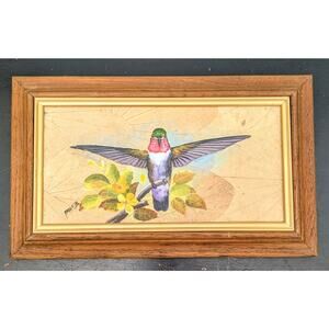 Original Signed Prakor Painting Hummingbird 9 X 15" Framed Flowers